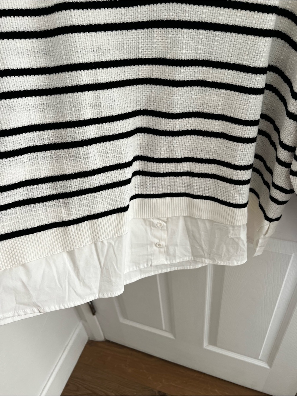 Adrianna Papell White V-Neck Layered Sweater with Black Stripes - Picture 4 of 14